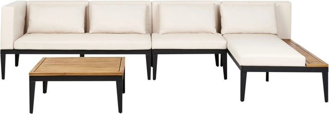 Beliani Lounge Set BRACCIANO in Hellbeige mit Ecksofa, Couchtisch und Polsterkissen aus Aluminium und Akazienholz - Bild 1