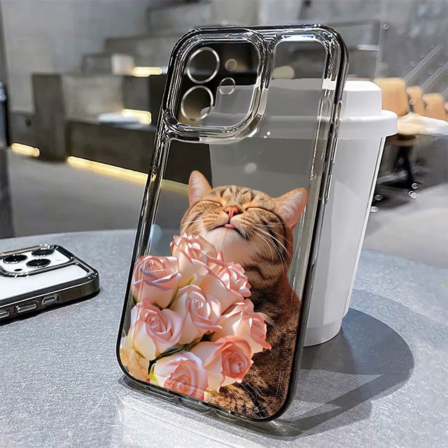 Ojeleye Handyhülle mit süßem Katzen- und Blumenmotiv für iPhone 17, 16, 15, 14, 13, 12, 11 und Modelle, Farbe: transparent - Bild 2