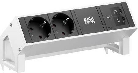 Bachmann DESK2 Steckdosenleiste aus Aluminium mit 2x CEE7/3 und 1x USB-C 45W in Silber oder Weiß - Bild 1