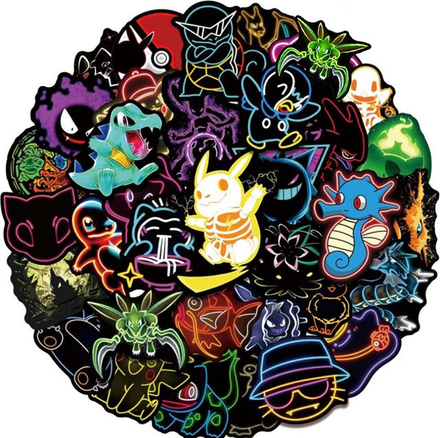 TAKARA TOMY Pokémon Neon-Anime-Aufkleber, Pikachu-Eevee-Sticker, 10-teiliges Set - Bild 1