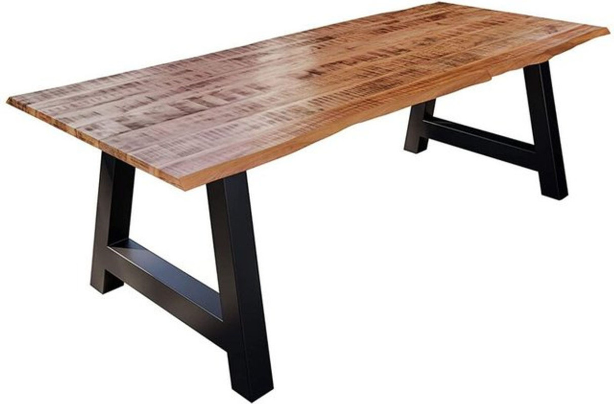 Sam Outillage Esstisch aus Massivholz Mango mit Baumkante und Dora A-Gestell, Natur und Schwarz, B: 280 cm, T: 100 cm, H: 77 cm - Bild 1