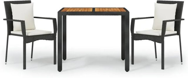 vidaXL 3-teilige Garten-Essgruppe aus Poly-Rattan und massivem Akazienholz in Schwarz - Bild 1