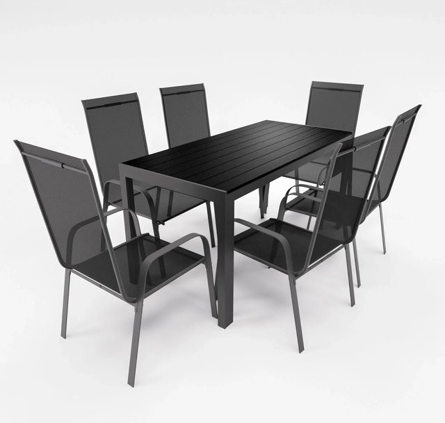 Lex Gartenmöbel Set 7-teilig mit Aluminium Tisch und 6 Stapelsesseln in Anthrazit - Bild 1