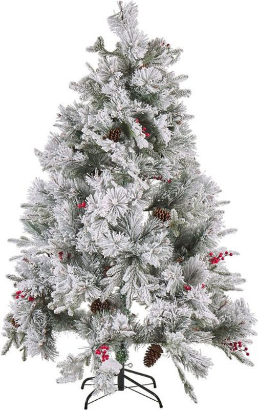 BELIANI Weihnachtsbaum künstlich in Weiß und Grün mit Kunstschnee, Zapfen und roten Beeren, Höhe: 180 cm - Bild 1