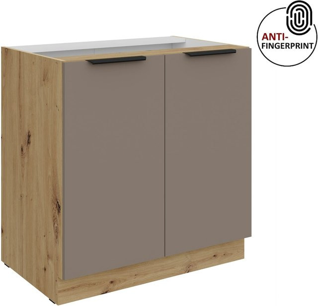 Küchenunterschrank ARIA Sandgrau matt mit Anti Fingerprint Effekt und Einlegeboden, Breite: 80 cm - Bild 1