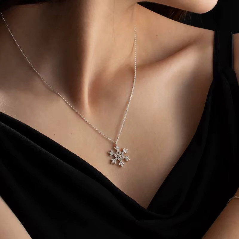 FANGSU Halskette, Schneeflocke, 925 Silber, Zirkonia, Damen - Bild 3