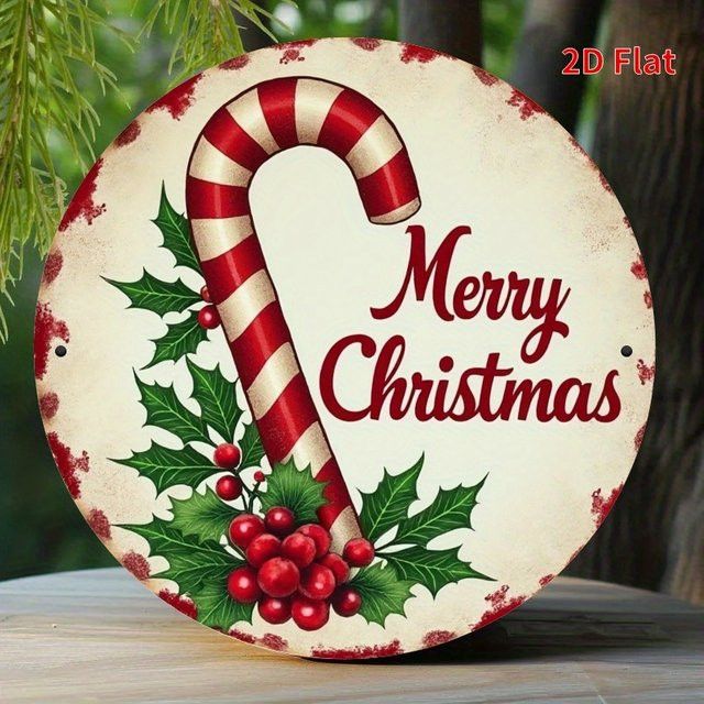 Potdemiel Rundes Metallschild Candy Cane Merry Christmas Vintage Weihnachtsdekoration Multicolor - Bild 1