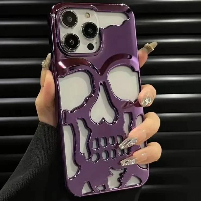 Stoßfeste Skelett Schädel Handyhülle für Apple iPhone 13 Pro in Purple mit Vollschutz für Kamera und Rückseite - Bild 1