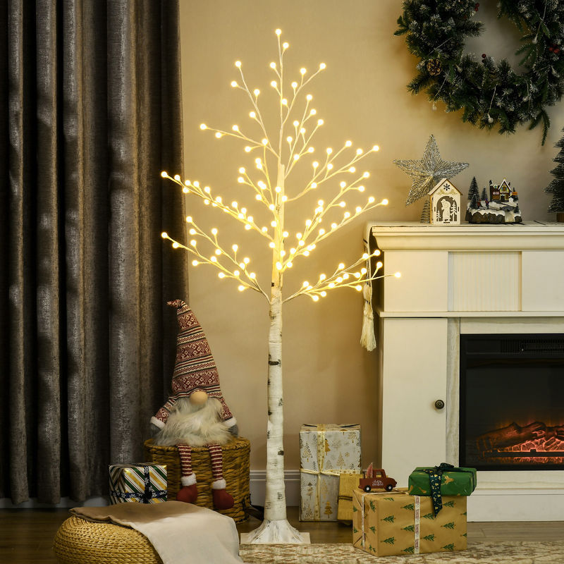 HOMCOM Lichterbaum Birkenbaum mit 120 warmweißen LEDs, 150 cm Höhe, dimmbar, IP44 wetterfest, Farbe: Weiß - Bild 2