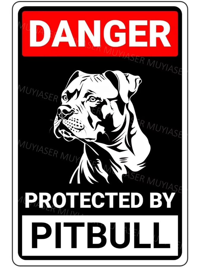 Warnschild Danger Protected By Pitbull Beware Of Dog von MINISO aus Aluminium und Metall, Mehrfarbig, B: 30,0 cm, H: 20,0 cm - Bild 2