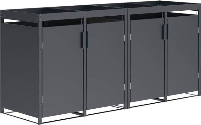 DEGAMO Mülltonnenbox ULM aus Stahl mit Pflanzkasten für 4 Tonnen (120 und 240 Liter), Farbe Anthrazit, B/T/H: 264 x 80 x 124 cm - Bild 1