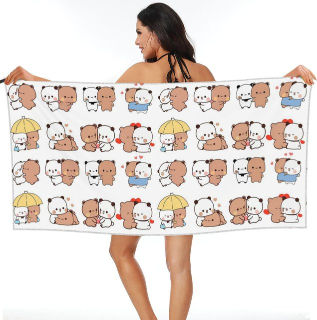 Bubu Dudu Bär und Panda Strandtuch aus weißer Mikrofaser, schnelltrocknend und saugfähig, B/B: 80 x 160 cm - Bild 1