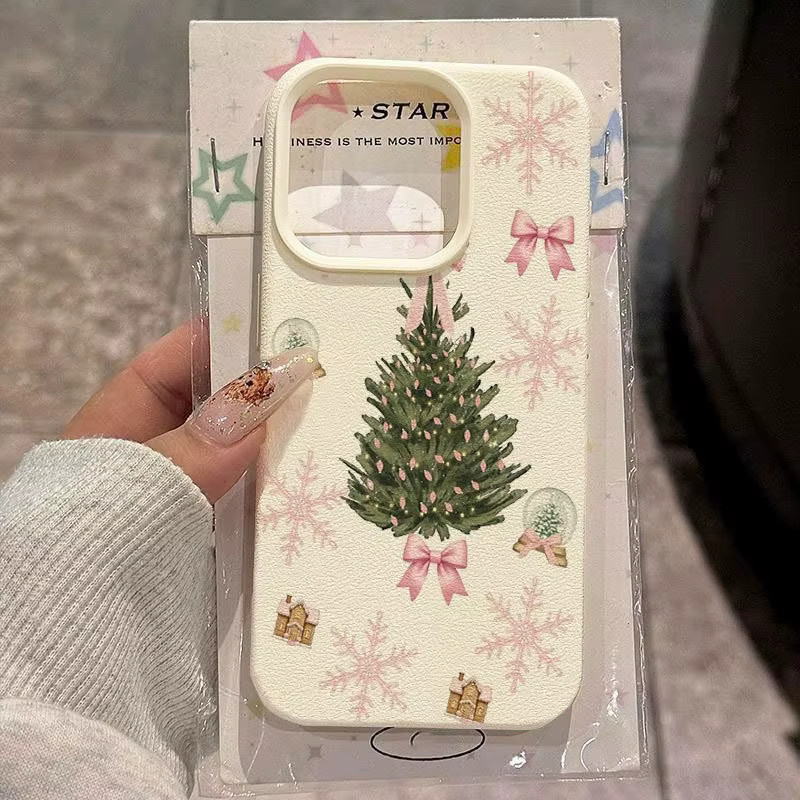 Schutzhülle aus TPU mit rosa Schneeflocken und Schleifen Muster für iPhone 11 bis iPhone 17 Serien in Pink und Beige - Bild 2