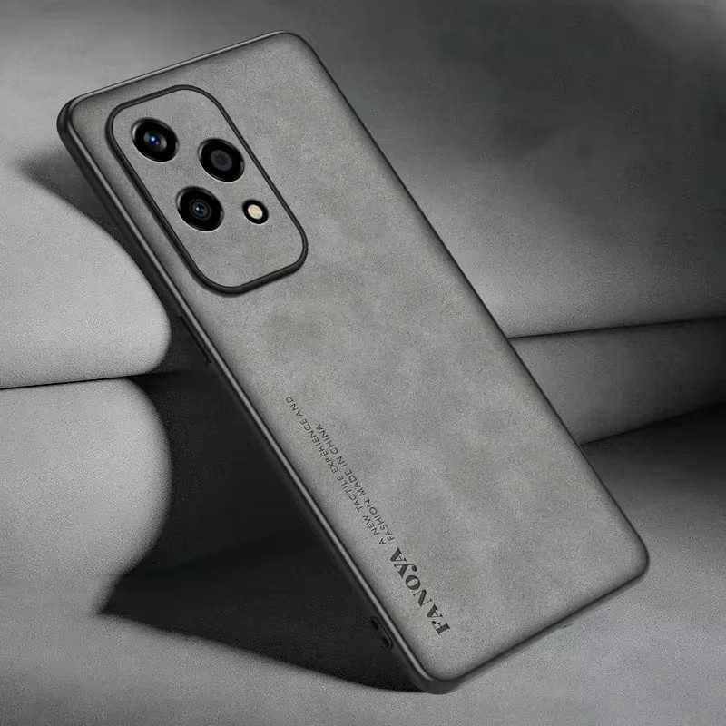 Luxus Handyhülle aus Leder und Silikon mit Schaffell-Optik für Honor 200 Lite in Braun mit Standfunktion - Bild 2
