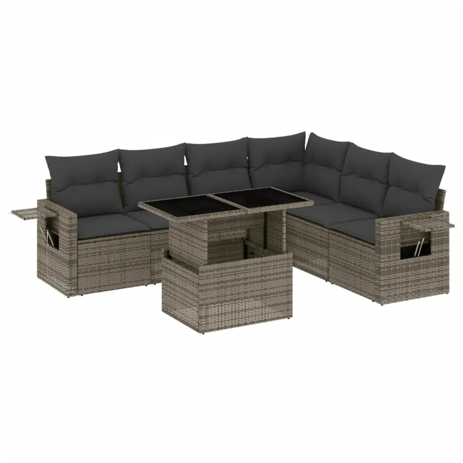 vidaXL 7-tlg Garten-Sofagarnitur in L-Form aus Polyrattan mit Kissen in Grau - Bild 2