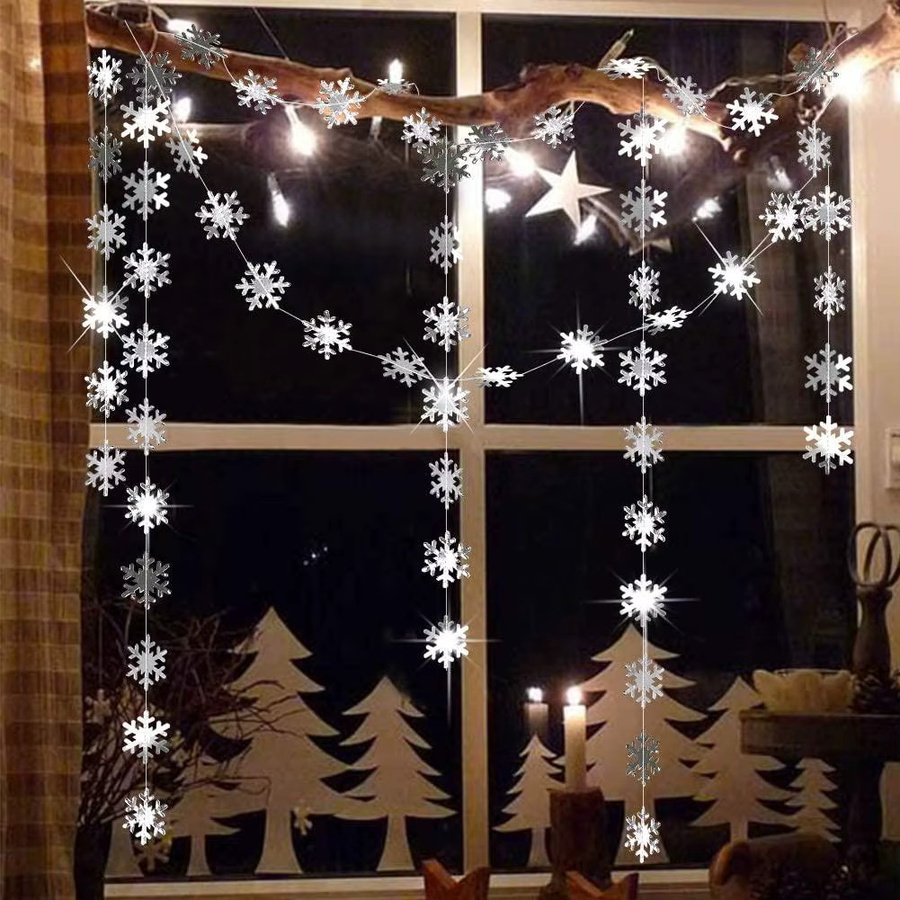 4M Schneeflocken Girlanden in Silber und Gold für Weihnachtsbaum und Winter Wunderland Dekoration aus Papier - Bild 3