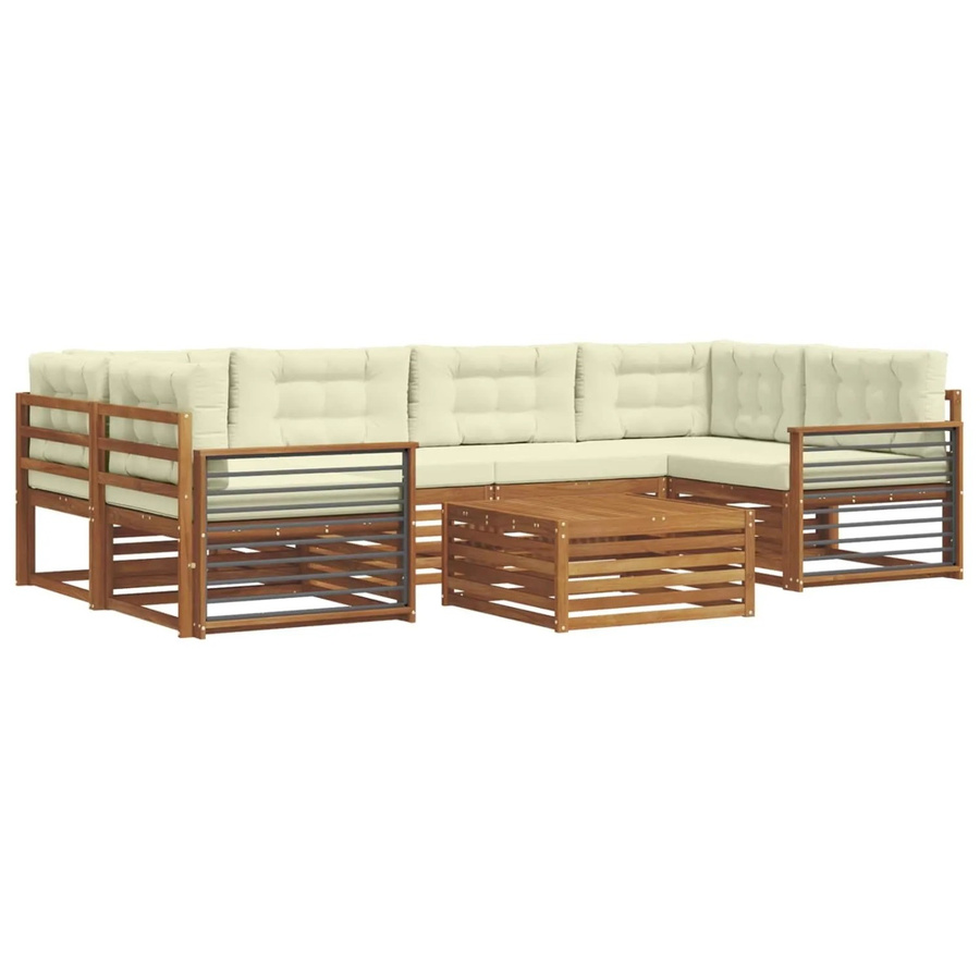 vidaXL Outdoor-Sofagarnitur 8-teilig aus Akazienholz in Natur mit Cremefarbenen Kissen im L-Shape Design - Bild 2