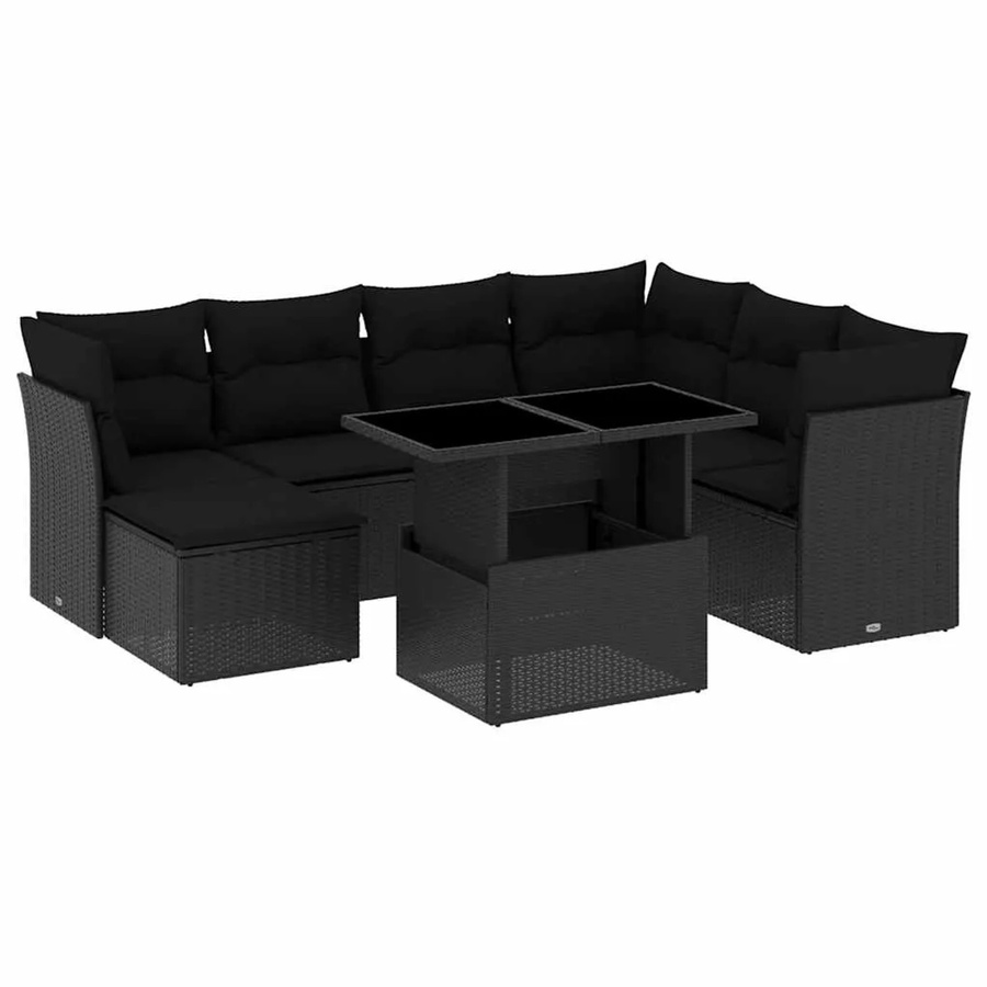 vidaXL 8-teilige Garten-Sofagarnitur in L-Form aus schwarzem Poly-Rattan mit Kissen und pulverbeschichtetem Stahlgestell - Bild 2