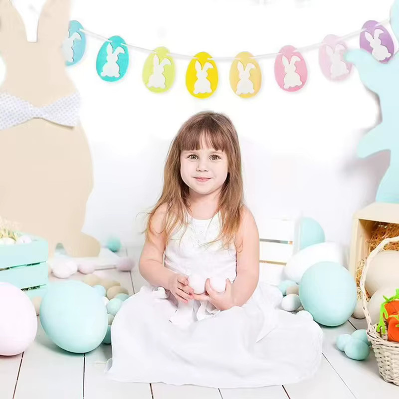 ZQNYCY Ostern Girlande aus Filz mit Kaninchen und Eiern, 2,5 Meter bunte Wimpelkette zur Wanddekoration für Frühling und Ostern-Partys, Mehrfarbig - Bild 2