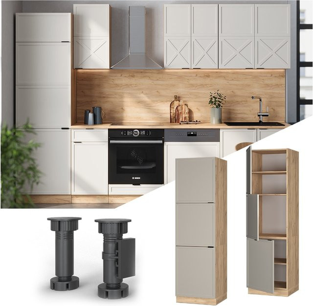 Vicco Vorratsschrank Fame-Line Küchenschrank Eiche Grau-Beige mit Soft-Close-Scharnieren B: 60,0 cm, T: 58,1 cm, H: 206,8 cm - Bild 1