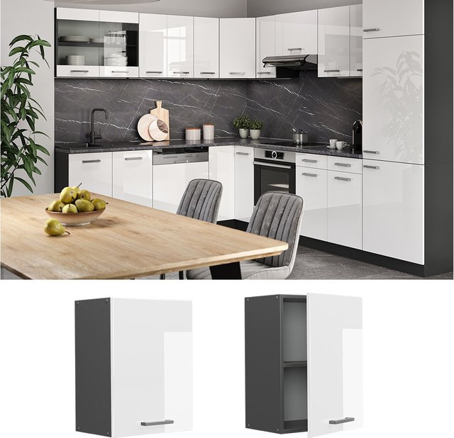 Vicco Hängeschrank R-Line Küchenschrank Weiß Hochglanz Anthrazit B: 45 cm, H: 60 cm, T: 31 cm - Bild 3