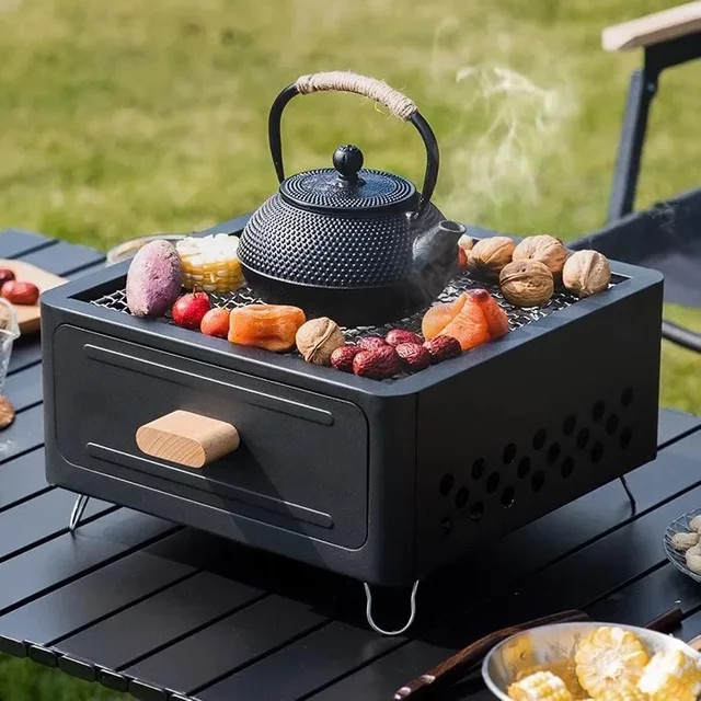 Quadratischer Holzkohlegrill für Outdoor und Camping in Schwarz oder Weiß, Tischgrill geschlossen, B/T/H: 31,0 x 31,0 x 15,5 cm - Bild 1
