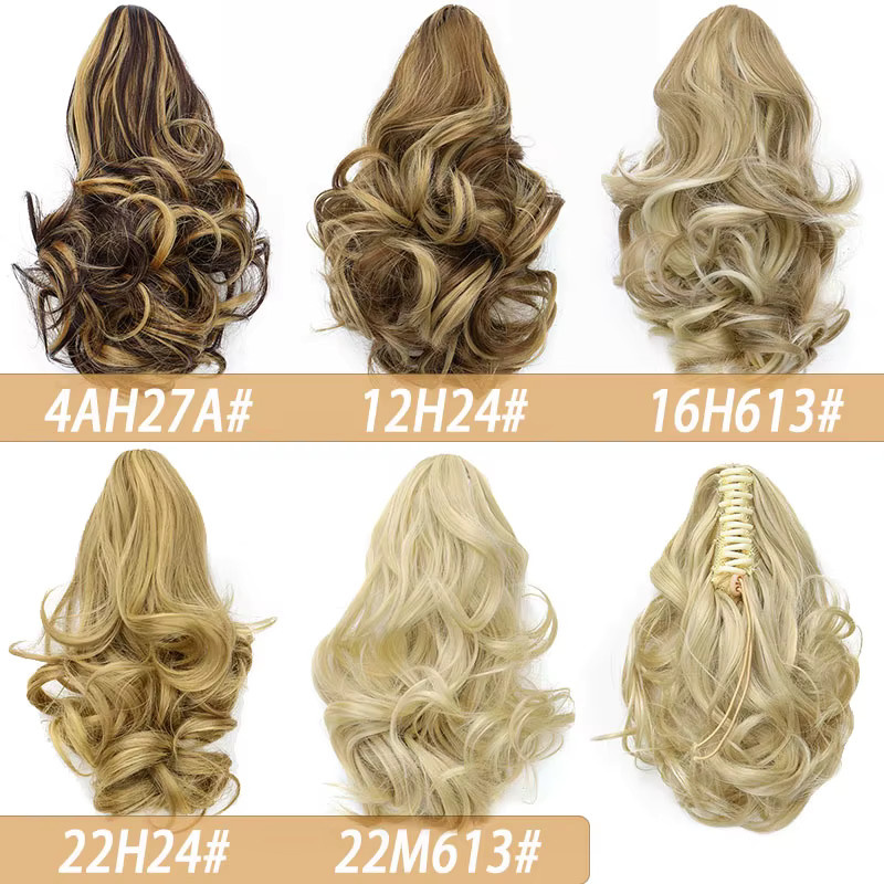 Synthetischer lockiger Haarverlängerungs-Ponytail mit Klammer, Gold, Damen - Bild 3