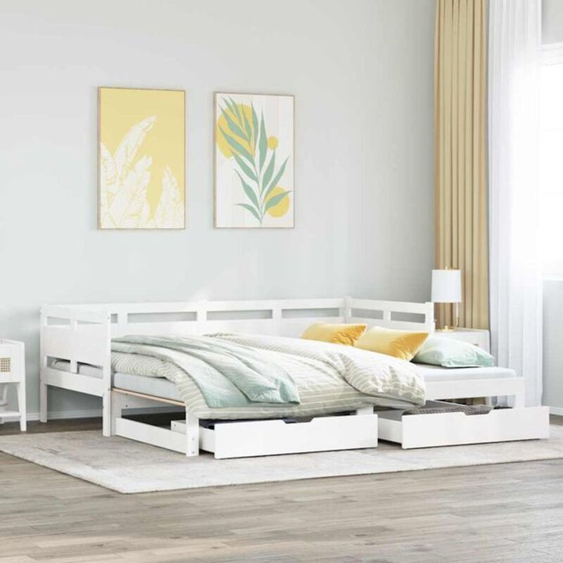 Vidaxl Ausziehbares Tagesbett aus Kiefer Massivholz mit Schubladen in Weiß B/T/H: 200 x 80 x 164 cm - Bild 1