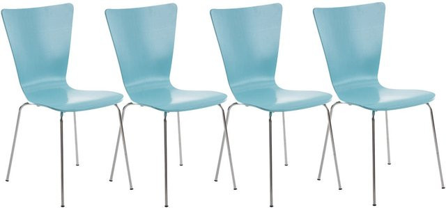 TPFLiving 4er Set Besucherstühle Jaron mit Holzsitz in Blau, stapelbar - Bild 1
