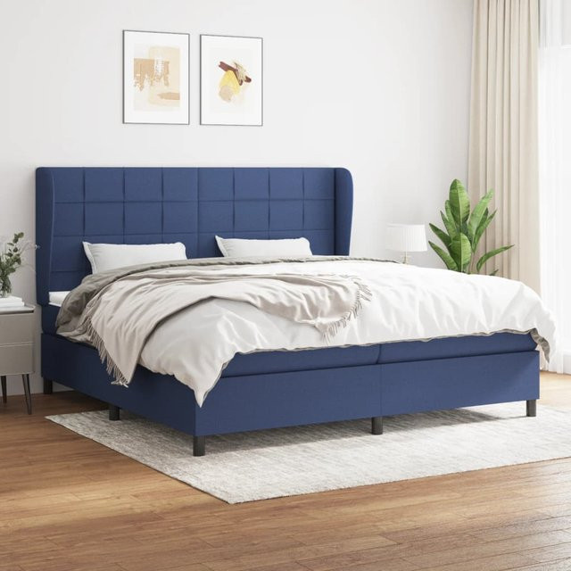 vidaXL Boxspringbett Hybrid mit Matratze und Taschenfederkern, Blau, B/T: 200 x 200 cm - Bild 3