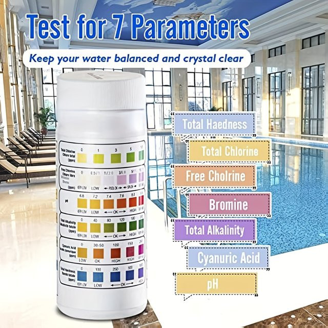 50 Stück 6-Wege-Spa-Teststreifen für die Wasseranalyse von pH-Wert, Chlor, Brom, Alkalität und Cyanursäure - Bild 1