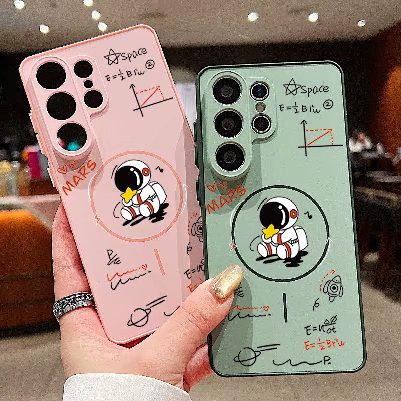 Magnetische Handyhülle mit Astronauten-Muster für Samsung Galaxy S25 S26 Ultra S24 S23 FE A57 A37 A17 A56 A16 A55 A15 A36 A54 in Grau - Bild 1