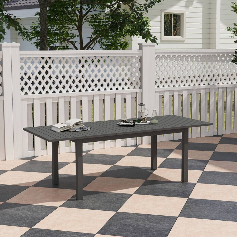Outsunny Gartentisch aus Aluminium in Grau mit Lamellenoptik, erweiterbar für Garten und Terrasse, B/H/L: 90 x 73 x 220 cm - Bild 6
