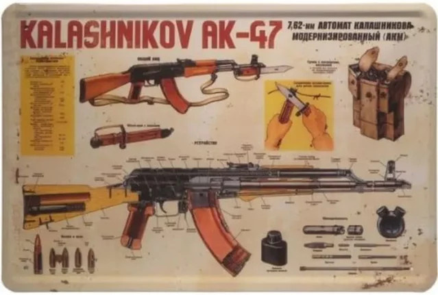 WOGEKA Kalashnikov AK-47 Retro Metall Blechschild Wanddekor, B/H: 30 x 20 cm, Mehrfarbig - Bild 1