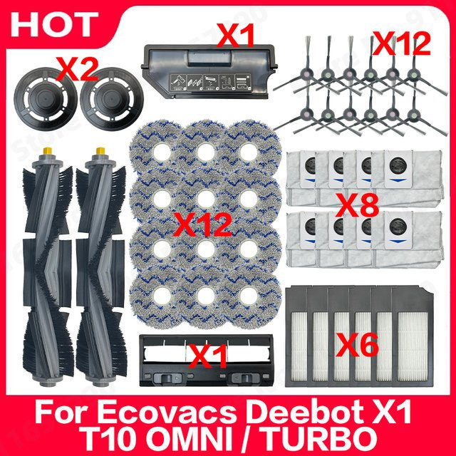 Ecovacs Deebot X1 und T10 OMNI sowie TURBO Zubehör-Set mit Mopp, Staubbeutel, HEPA-Filter, Haupt- und Seitenbürste sowie Staubbehälter - Bild 1