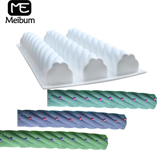Meibum Silikon-Backform mit 3 Hohlräumen in Spiralform für Muffin, Schokoladenmousse und Gebäck, Weiß - Bild 1