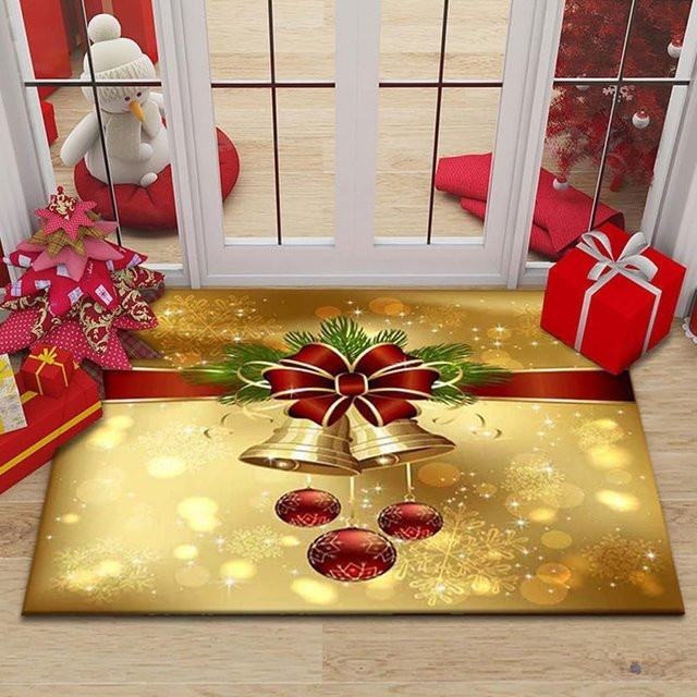 VIKAMA Weihnachts-Teppich mit festlichem Muster, rutschfeste und schmutzabweisende Bodenmatte für Wohnzimmer, Schlafzimmer und Badezimmer - Bild 1