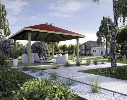 WEKA Pavillon Paradies aus Holz in Beige mit Fenstern und Bitumenschindeln, B/H/T: 480 x 314 x 480 cm - Bild 1