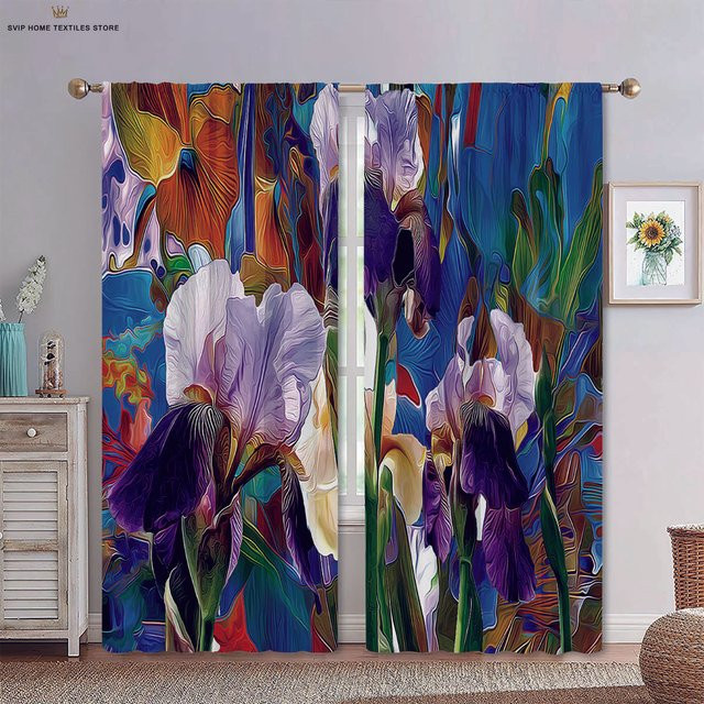 Yiran Furniture Blumen Vorhänge im pastoralen Stil, 2er-Set, halbtransparent, Mehrfarbig, B: 50 cm, H: 130 cm - Bild 1