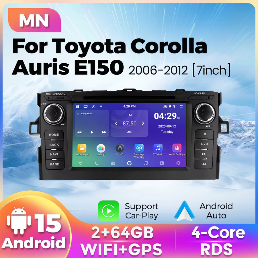 NAVIFANS Android Auto Stereo Multimedia Player mit GPS Navigation und CarPlay für Toyota Auris E150 und Corolla 2013-2016, 2DIN Autoradio in Schwarz - Bild 2