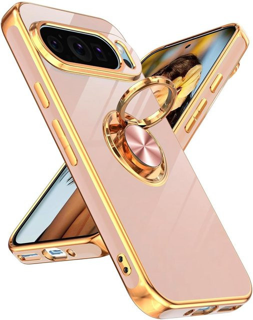 Luxus Silikon-Panzerhülle mit magnetischem Ringhalter für Google Pixel 9 Pro XL 8 7 Pro in Gold - Bild 1