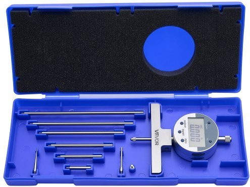 VEVOR Digitales Tiefenmikrometer mit Messbereich 0-558,8 mm und 0,01 mm Auflösung, Präzisions-Tiefenmessgerät in Silber mit 4 Messaufsätzen für Nut, Stufe und Bohrungen - Bild 1