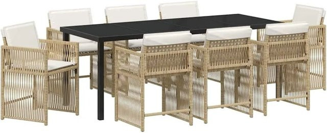 vidaXL Garten Essgruppe 9-teilig aus Polyrattan und Glas in Beige - Bild 1