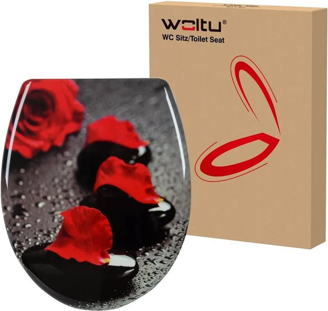 WOLTU WC-Sitz aus Duroplast in Weiß mit Soft-Close Absenkautomatik und Schnellbefestigung, oval, B: 45,5 cm, T: 37,1 cm - Bild 1