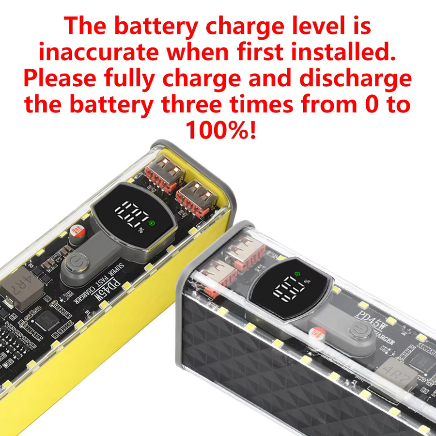 occkic PD45W Powerbank-Gehäuse für 8x 18650 Akkus, lötfreies Batteriegehäuse mit integrierter Außenbeleuchtung, Farbe: Gelb - Bild 6
