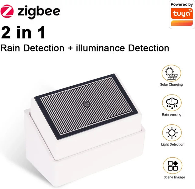 Tuya Zigbee Regentropfen-Erkennungssensor mit Lichtdetektor IPX4 wasserdicht für Outdoor, Farbe: Weiß, kompatibel mit Home Assistant und Zigbee2mqtt - Bild 1