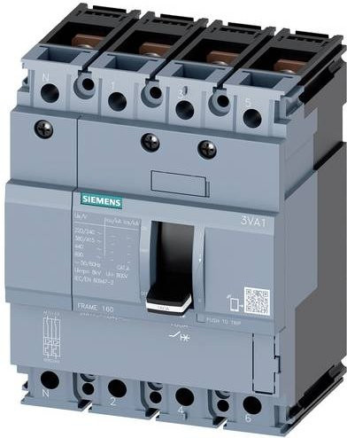 Siemens 3VA1110-4GD42-0AA0 Leistungsschalter in Grau mit einem Einstellbereich von 100 - 100A und einer maximalen Schaltspannung von 690 V/AC - Bild 1
