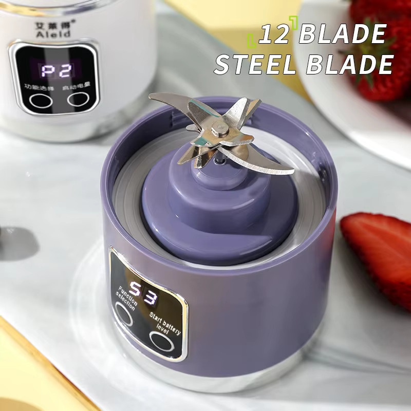 HAOYUNMA Tragbarer elektrischer Entsafter mit 12 Klingen, Mini-Smoothie-Mixer für Shakes und Frischsaft, Weiß, 450 ml - Bild 2