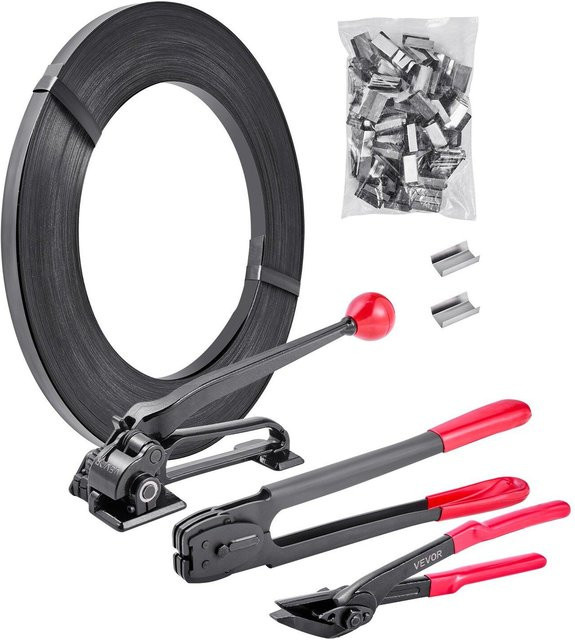 Stahlband Umreifungsset von Buying Solutions, MB aus Stahl in Silber und Schwarz mit 183 m Umreifungsband und 300 Metallverschlüssen für professionelle Palettenverpackung - Bild 1