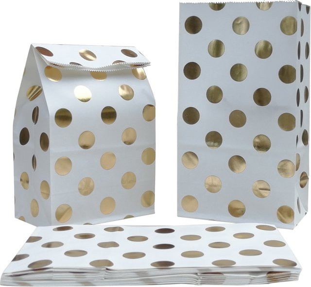 10 Stück Casame Party-Geschenktüten aus Papier mit goldenen Punkten in Weiß und Gold - Bild 1